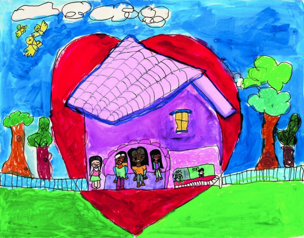 The February 2023 Contest Winner. The drawing features a large house engulfed in a large heart.